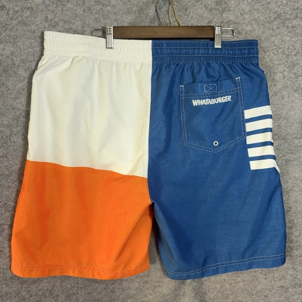 Whataburger Swim Trunks Mens XL Blue Orange‎ Pockets Mesh Lined Logo